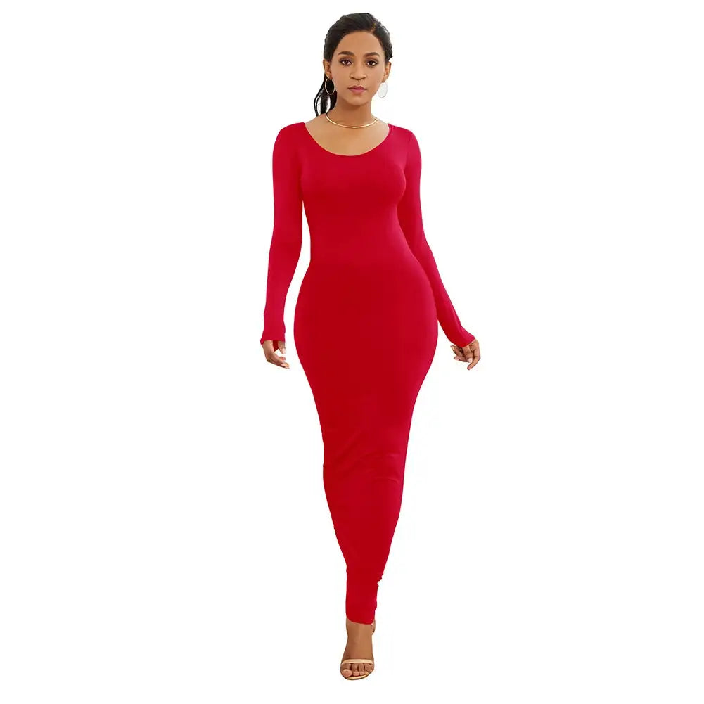 HOT SALES!!! Spring Autumn Sexy Long Dress Women Long Sleeve Round Neck Bodycon Maxi Dress evening party Dress - Lootquake