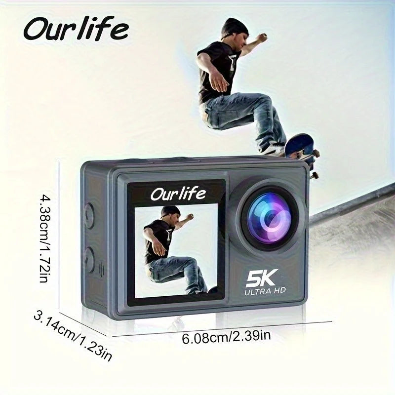 Mini caméra de sport Wi-Fi 50 MP, anti-tremblement, double écran 2 pouces, 5K Ultra HD 1080P, 120 ips, télécommande