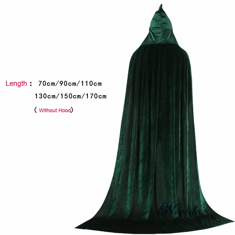 Adult Kids Halloween Velvet Cloak Cape Hooded Medieval Costume Witch Wicca Vampire Elf Purim Carnival Party