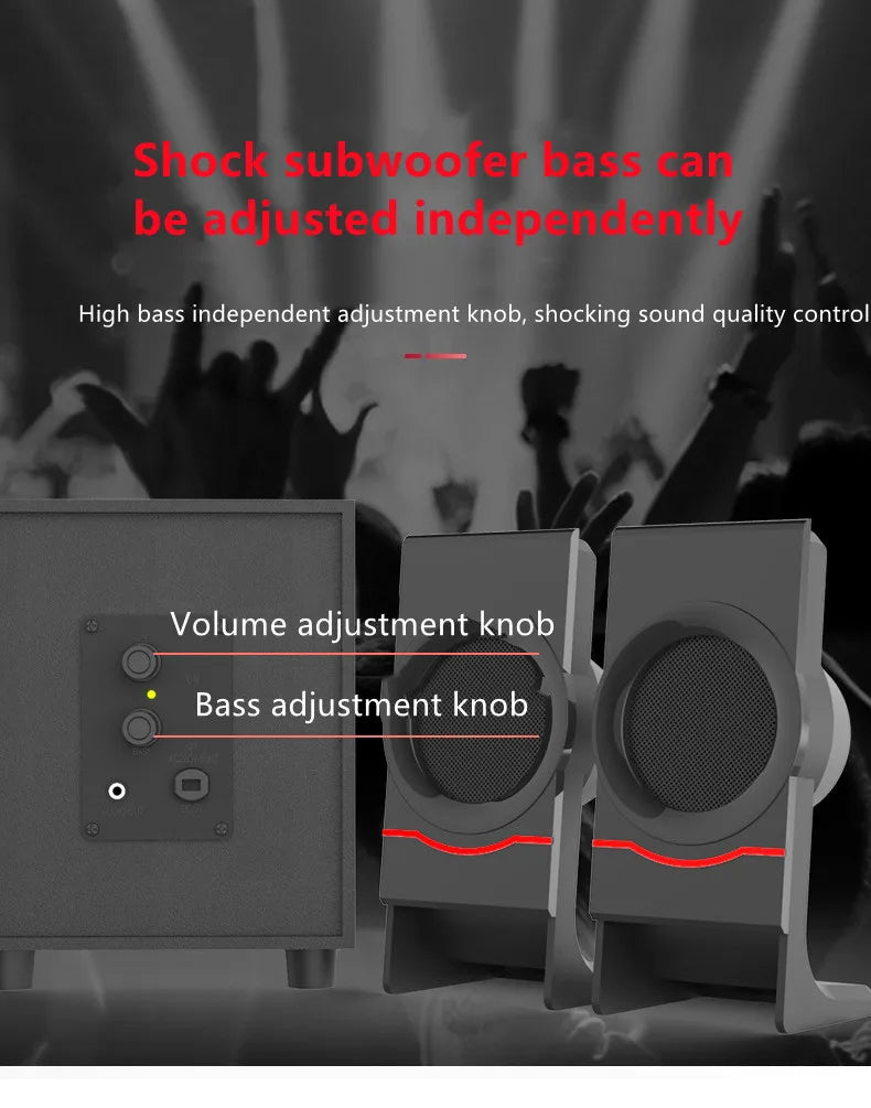 Sistema de audio multimedia Bluetooth 2.1 Cine en casa Sonido envolvente Combinación activa Altavoces de madera Cable auxiliar USB Poste TV PC