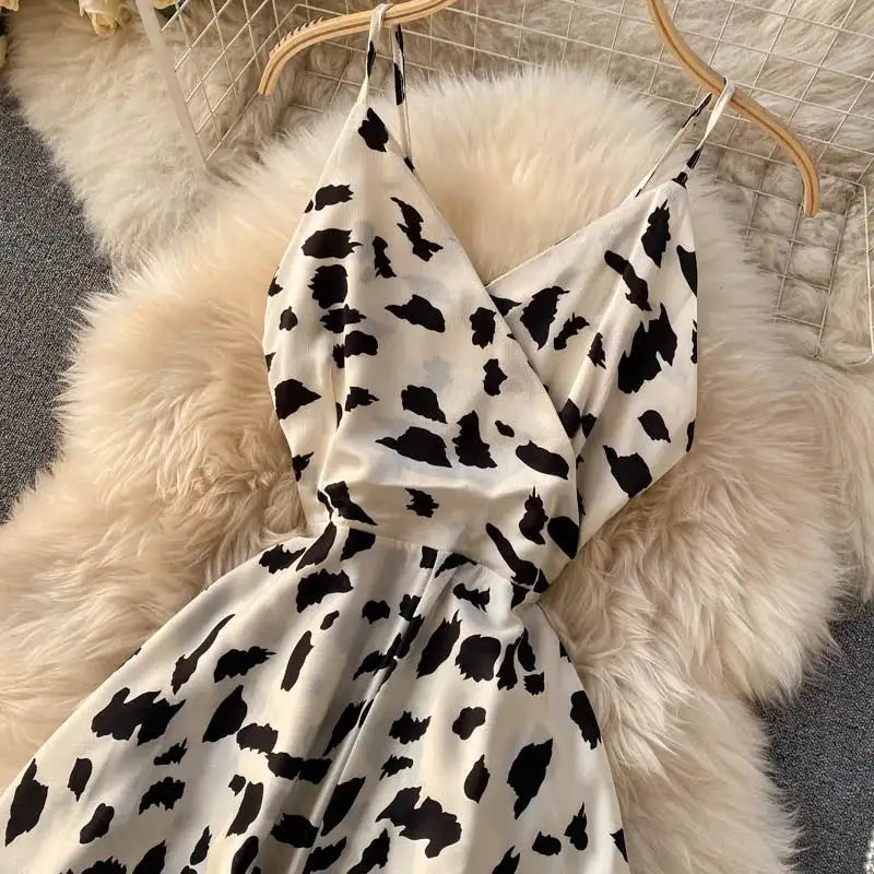 Neploe Vintage Print Holiday Long Dress Women High Waist Hip A Line Vestidos Summer 2025 New V Neck Sleeveless Camis Robe Slim - Lootquake