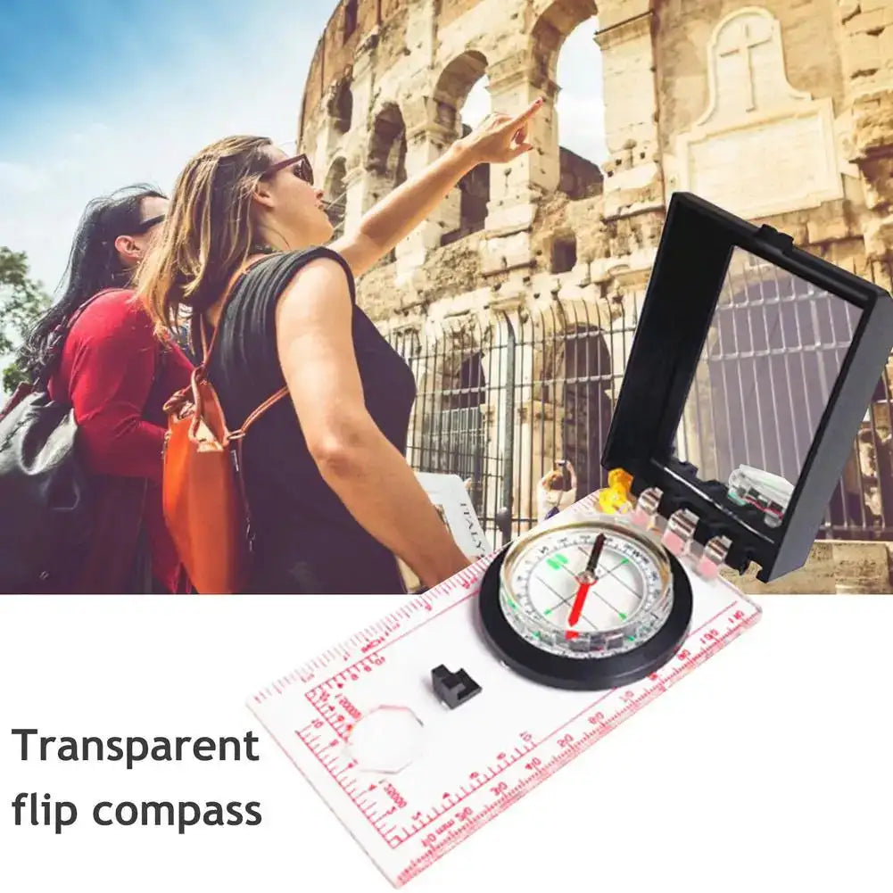 Portable Magnifying Compass Navigation Map Reading Compass with lanyard mirror and ruler for Camping Hiking and Traveling - Lootquake