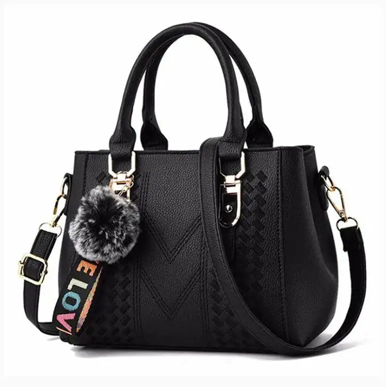 Embroidery Messenger Bags Women Leather Handbags Bags for Women Sac a Main Ladies hair ball Hand Bag - Lootquake