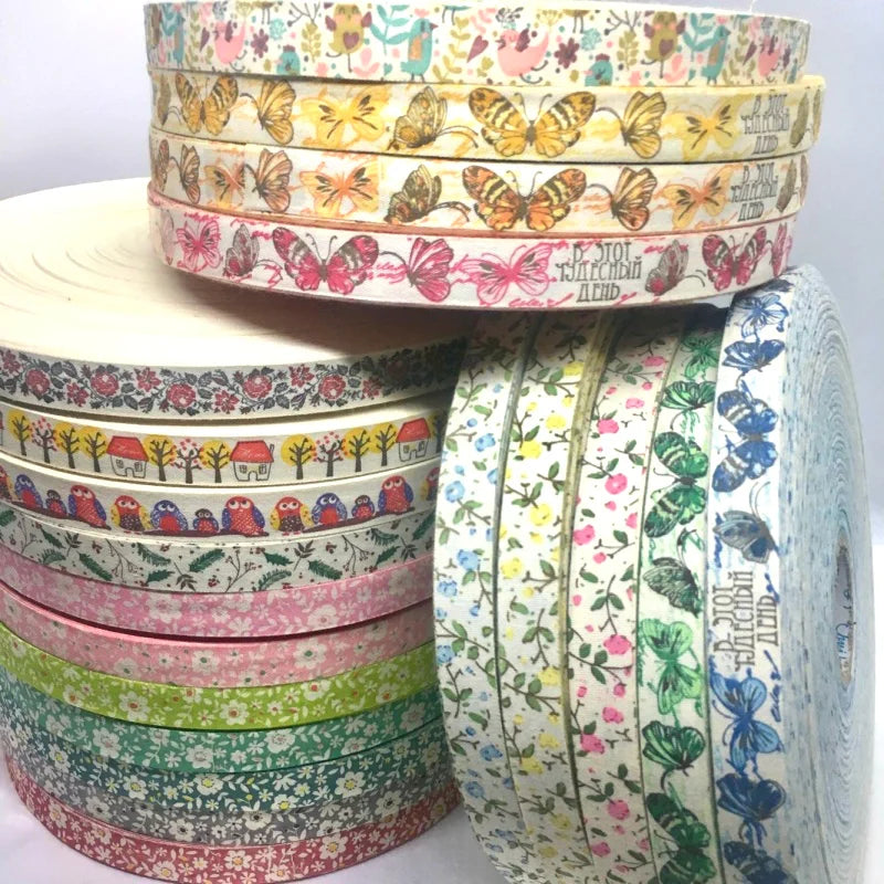 5Y 1.5cm/2.5cm Flowers Printed Cotton Floral Ribbon For Handmade DIY Craft Scrapbook Gift Packing Easter Wedding Christmas Deco - Lootquake