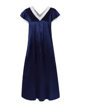 Women Summer Silk Sleepwear Short Sleeve V Neck Homewear Long Dress Nightgowns Sleepwear Sleep Tos Night Dress Underwear - Lootquake