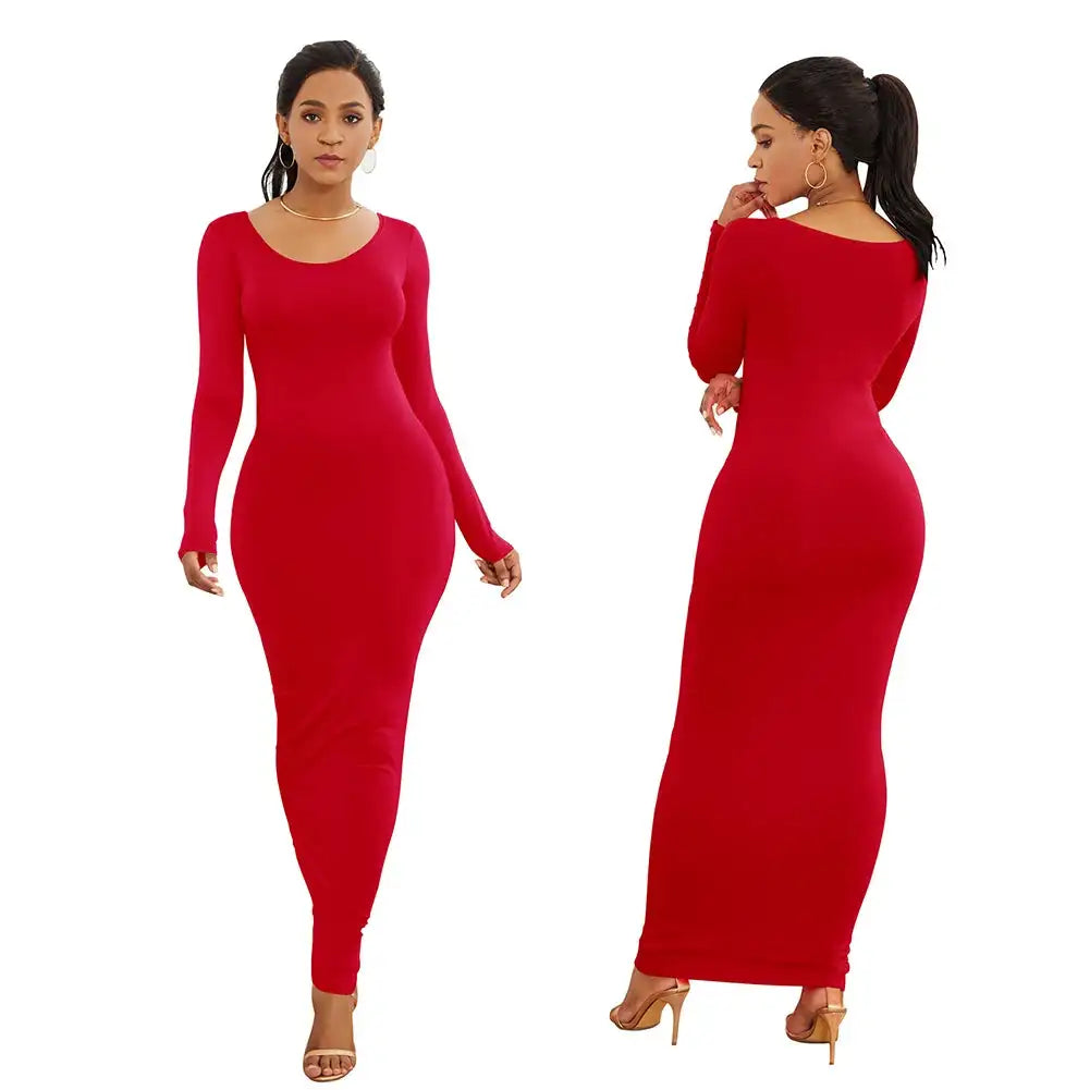 HOT SALES!!! Spring Autumn Sexy Long Dress Women Long Sleeve Round Neck Bodycon Maxi Dress evening party Dress - Lootquake