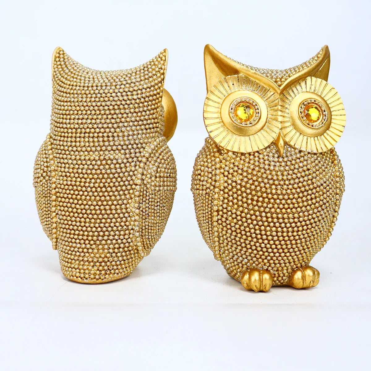 Modern Home Decor Sculpture Unique Sparkling Golden Owl Figurine Resin Statue for Office Living Room Desktop Ornaments