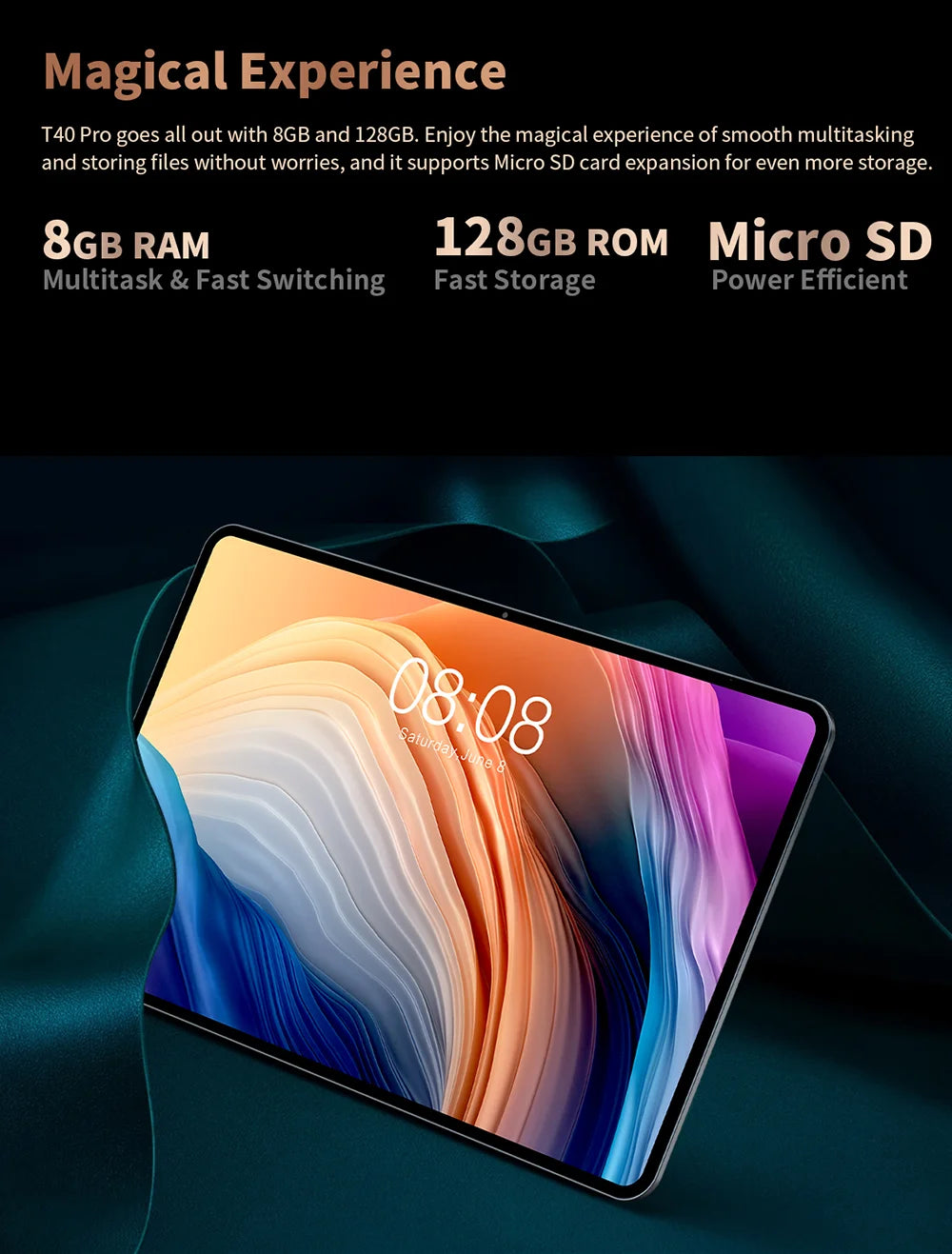 Teclast 10,4 inch T40 Pro tablet 8gb RAM ROM 128GB Android 11/12 7000mAh fast charging 2000x1200 UNISOC T618/T616 8 cores 4G network, Wifi, 13MP + 8MP