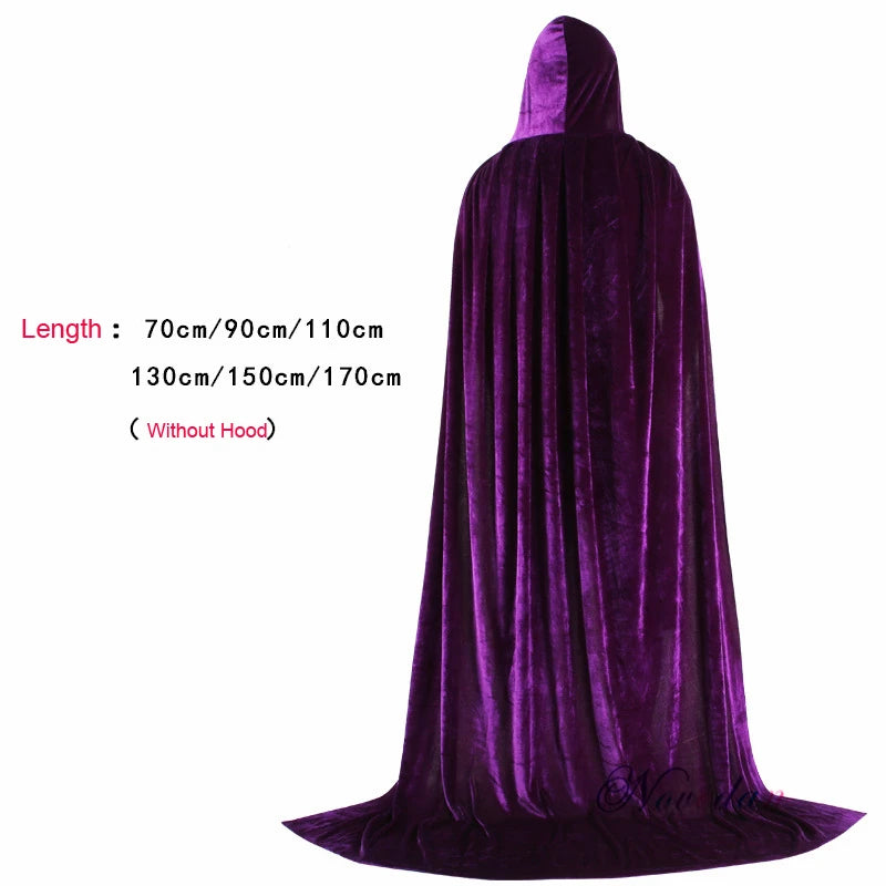 Adult Kids Halloween Velvet Cloak Cape Hooded Medieval Costume Witch Wicca Vampire Elf Purim Carnival Party