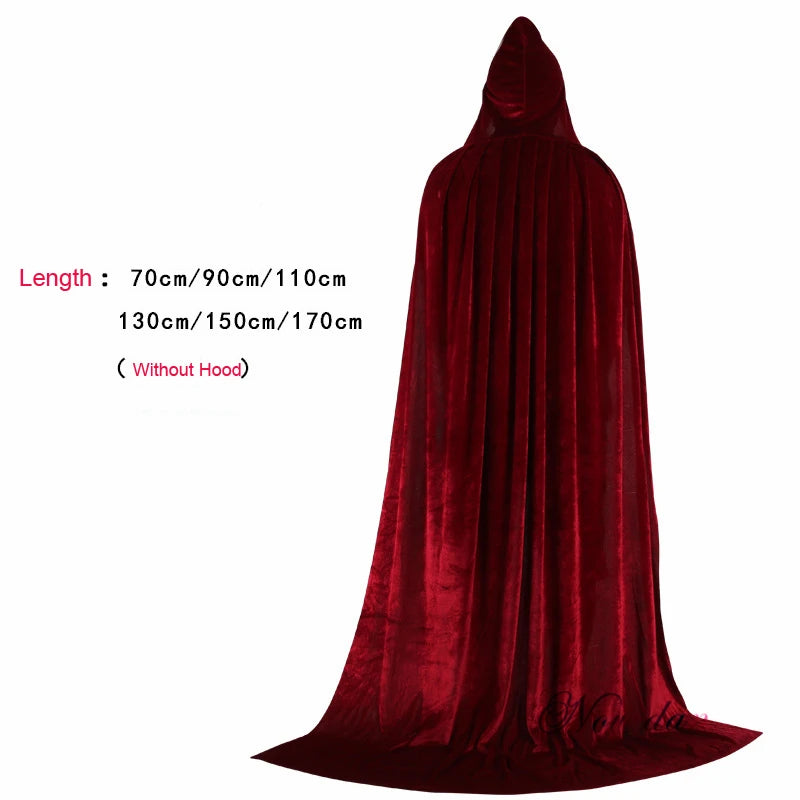 Adult Kids Halloween Velvet Cloak Cape Hooded Medieval Costume Witch Wicca Vampire Elf Purim Carnival Party
