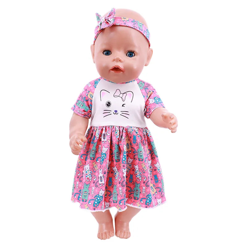 Doll Baby Clothes Kittys Kitten Cat Cartoon Dress Shoes Fit 18 Inch American&43cm Reborn New Born Baby Doll OG Girl`s Toy Doll - Lootquake