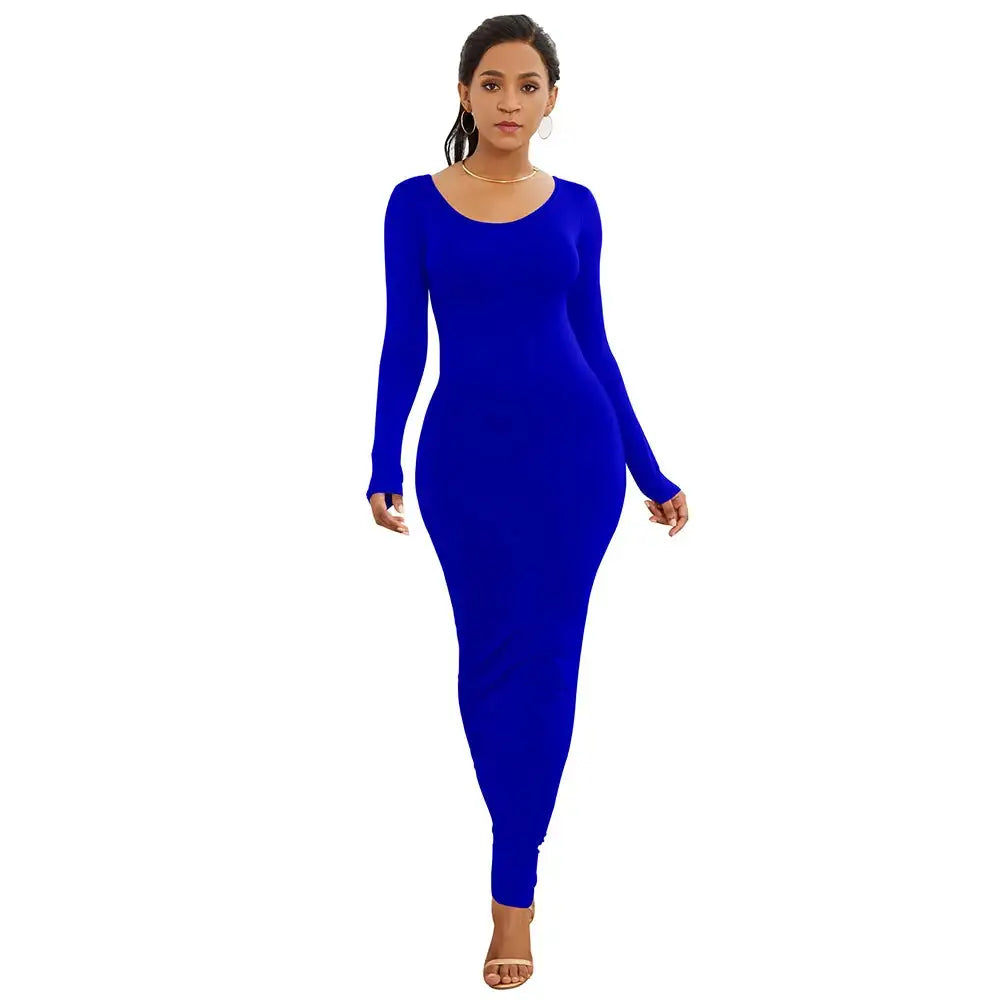 HOT SALES!!! Spring Autumn Sexy Long Dress Women Long Sleeve Round Neck Bodycon Maxi Dress evening party Dress - Lootquake