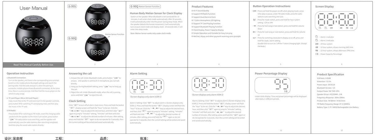 Nuevo mini altavoz Bluetooth inalámbrico con pantalla LED, despertador, tarjeta TF, reproductor de música MP3 para PC y teléfono.