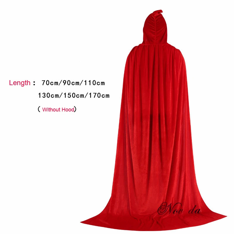 Adult Kids Halloween Velvet Cloak Cape Hooded Medieval Costume Witch Wicca Vampire Elf Purim Carnival Party