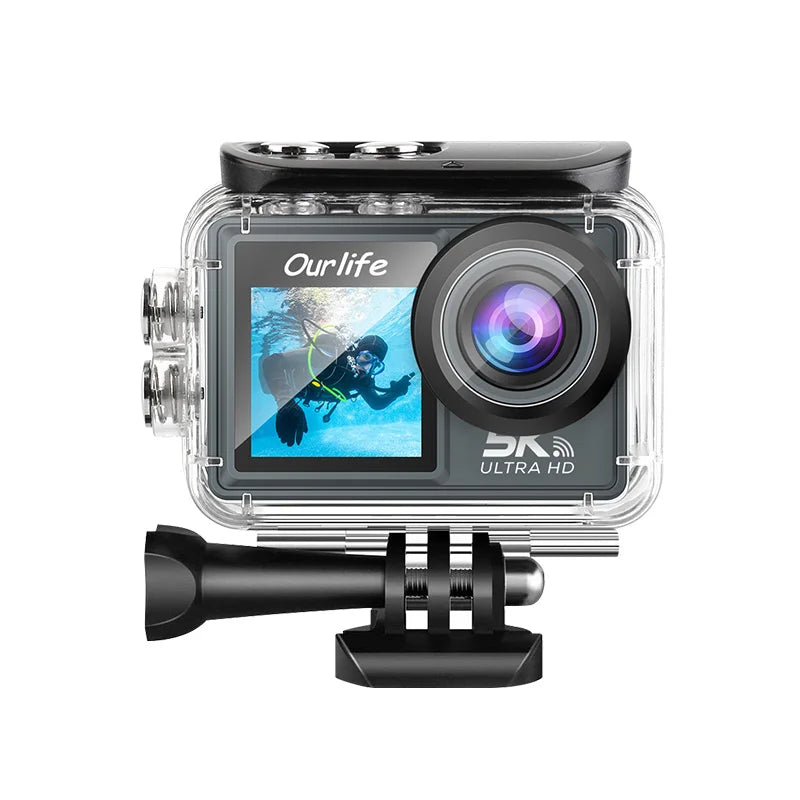 Mini caméra de sport Wi-Fi 50 MP, anti-tremblement, double écran 2 pouces, 5K Ultra HD 1080P, 120 ips, télécommande