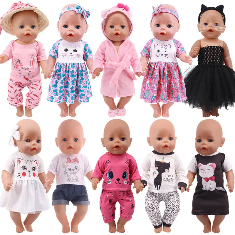 Doll Baby Clothes Kittys Kitten Cat Cartoon Dress Shoes Fit 18 Inch American&43cm Reborn New Born Baby Doll OG Girl`s Toy Doll - Lootquake