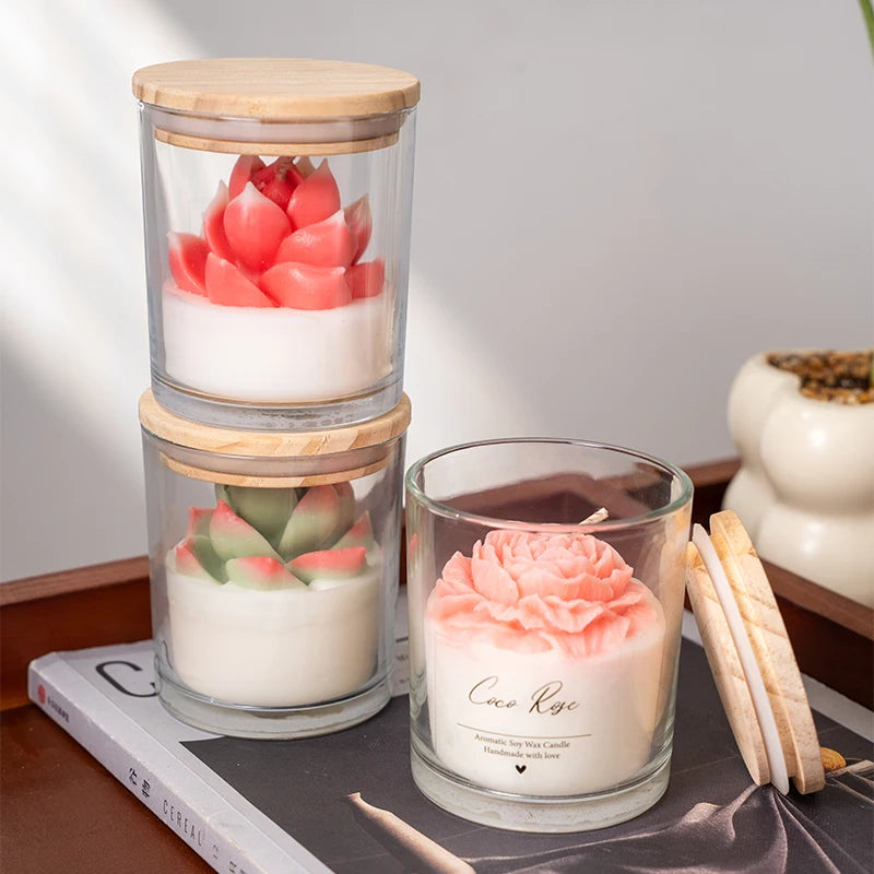 AIKUN 7.5oz Handmade Soy Wax Smokeless Aromatherapy Green Succulent Scented Candle for Desk Decor & Zen Garden Gift Set