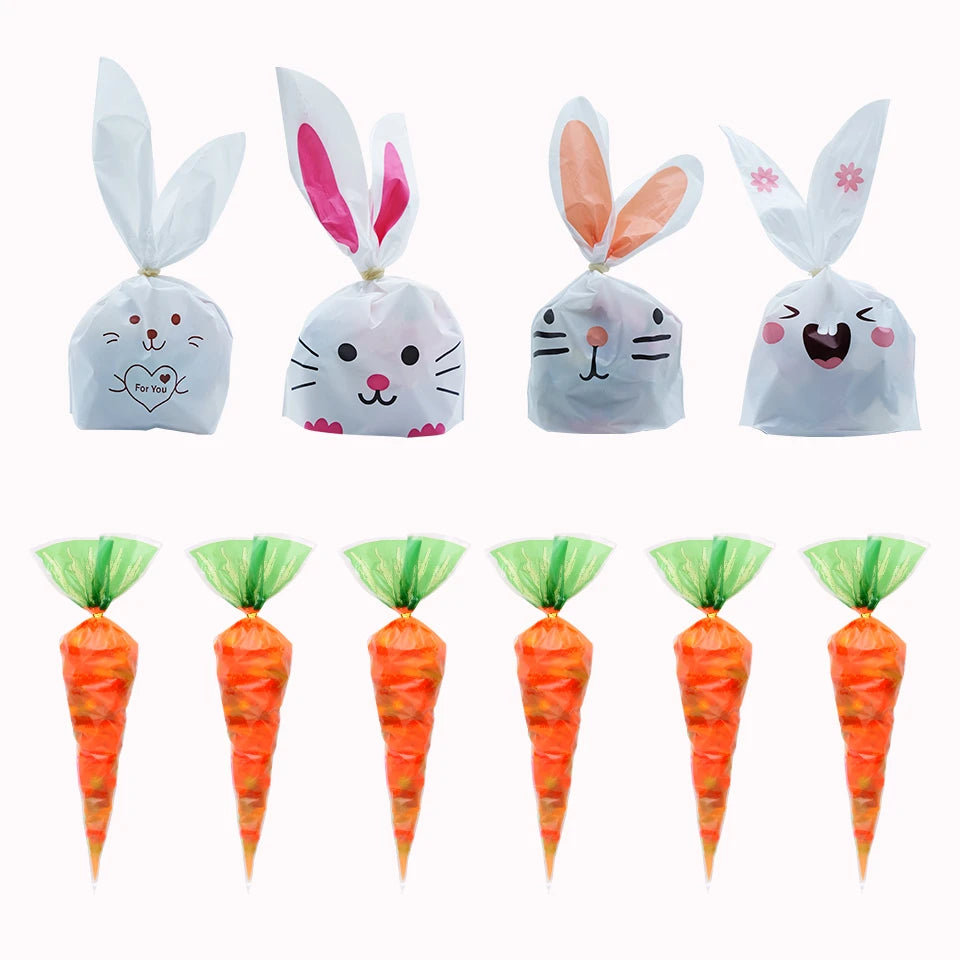 Hot Sale 20 / Batch Cute Rabbit Carrot Ear Biscuit Bag Candy Biscuit Gift Bag Snack Baking Packaging Supplies Easter Decoration - Lootquake