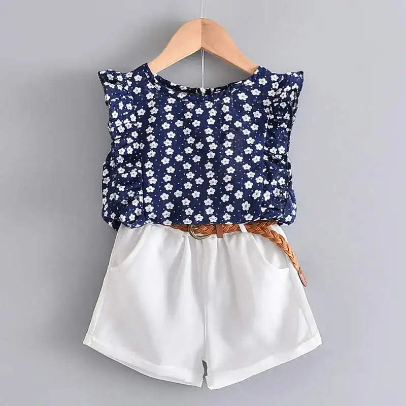 Bear Leader New Summer Casual Children Sets Chiffon Flowers Blue T-shirt Pants Girls Clothing Sets Kids Summer Set for 3-7 Years - Lootquake
