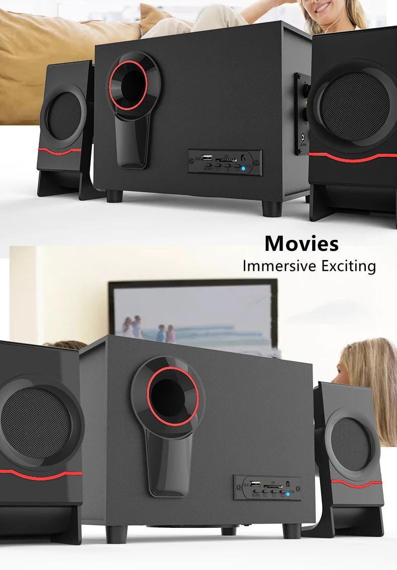 Sistema de audio multimedia Bluetooth 2.1 Cine en casa Sonido envolvente Combinación activa Altavoces de madera Cable auxiliar USB Poste TV PC