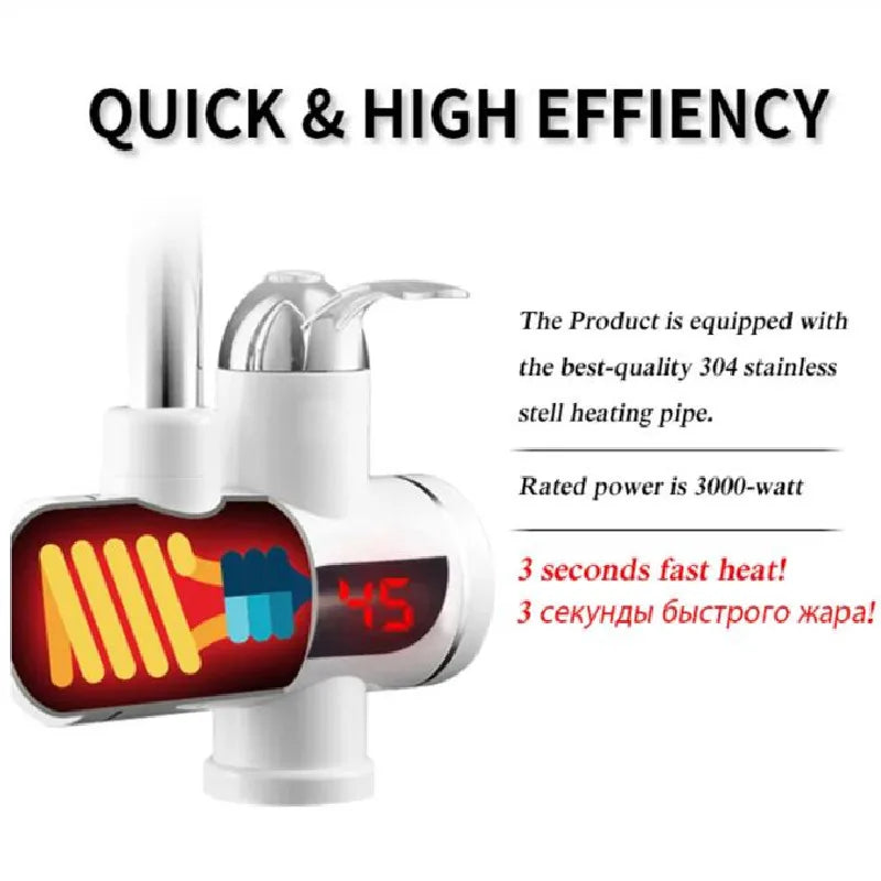 Chauffe-eau instantané électrique sans réservoir avec douche, 220 V, affichage numérique, robinet électrique, électroménager