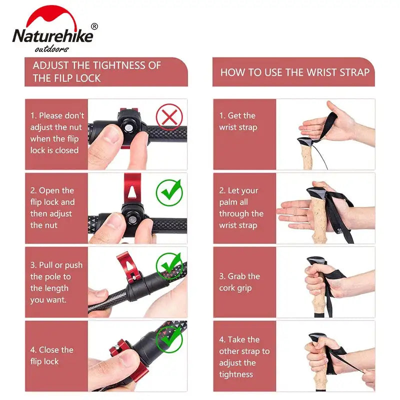 Naturehike Trekking Poles 2pcs Carbon Fiber Collapsible Telescopic Sticks Lightweight Walking Hiking Stick Climbing Stick - Lootquake