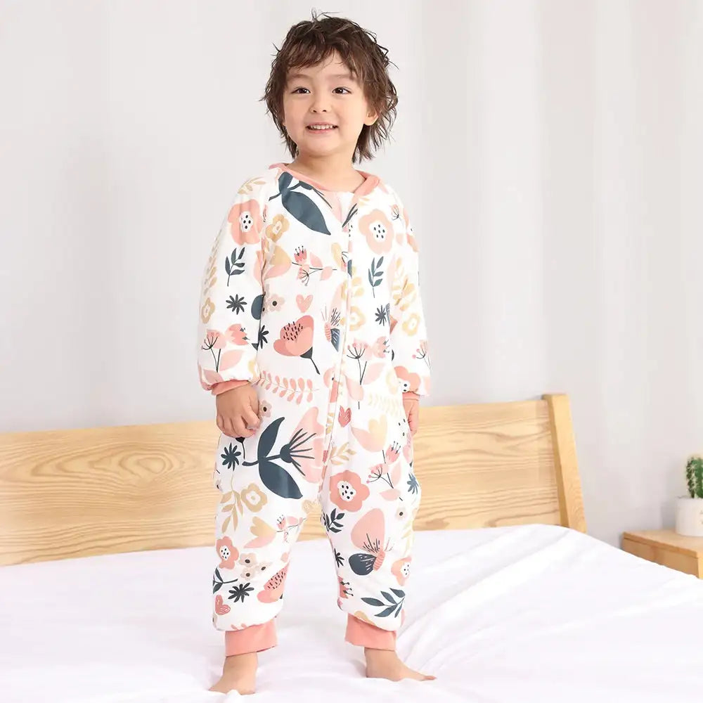 Baby Sleeping Bag Cute Flowers Print Toddler Sleepwear Walk Play Pajamas 2.5Tog Thick Winter Keep Warm Sleepsack 1-4 Years - Lootquake