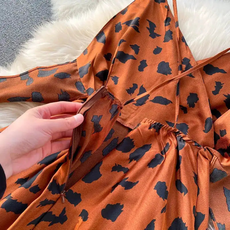 Neploe Vintage Print Holiday Long Dress Women High Waist Hip A Line Vestidos Summer 2025 New V Neck Sleeveless Camis Robe Slim - Lootquake