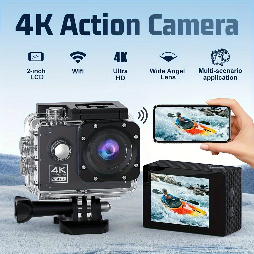Caméra d'action sous-marine ultra HD 4K 30 ips 720p 120 ips Wi-Fi sans fil 16 MP Time Lapse pour sports extrêmes