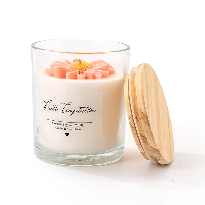 AIKUN Long-Lasting Aromatherapy Soy Wax Daisy Glass Jar Scented Candle with Essential Oils for Home Decor Gift Set