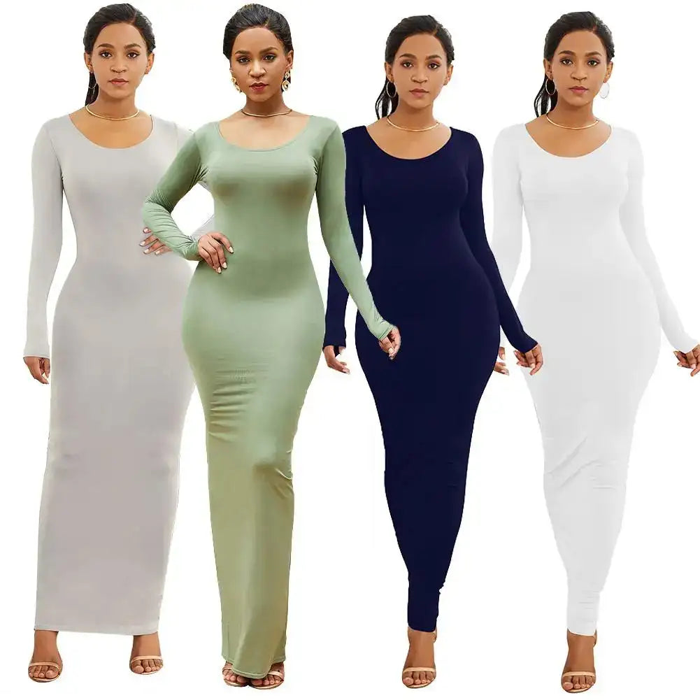 HOT SALES!!! Spring Autumn Sexy Long Dress Women Long Sleeve Round Neck Bodycon Maxi Dress evening party Dress - Lootquake
