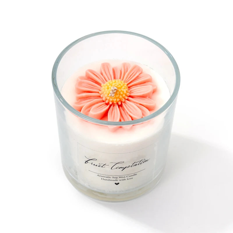 AIKUN Long-Lasting Aromatherapy Soy Wax Daisy Glass Jar Scented Candle with Essential Oils for Home Decor Gift Set