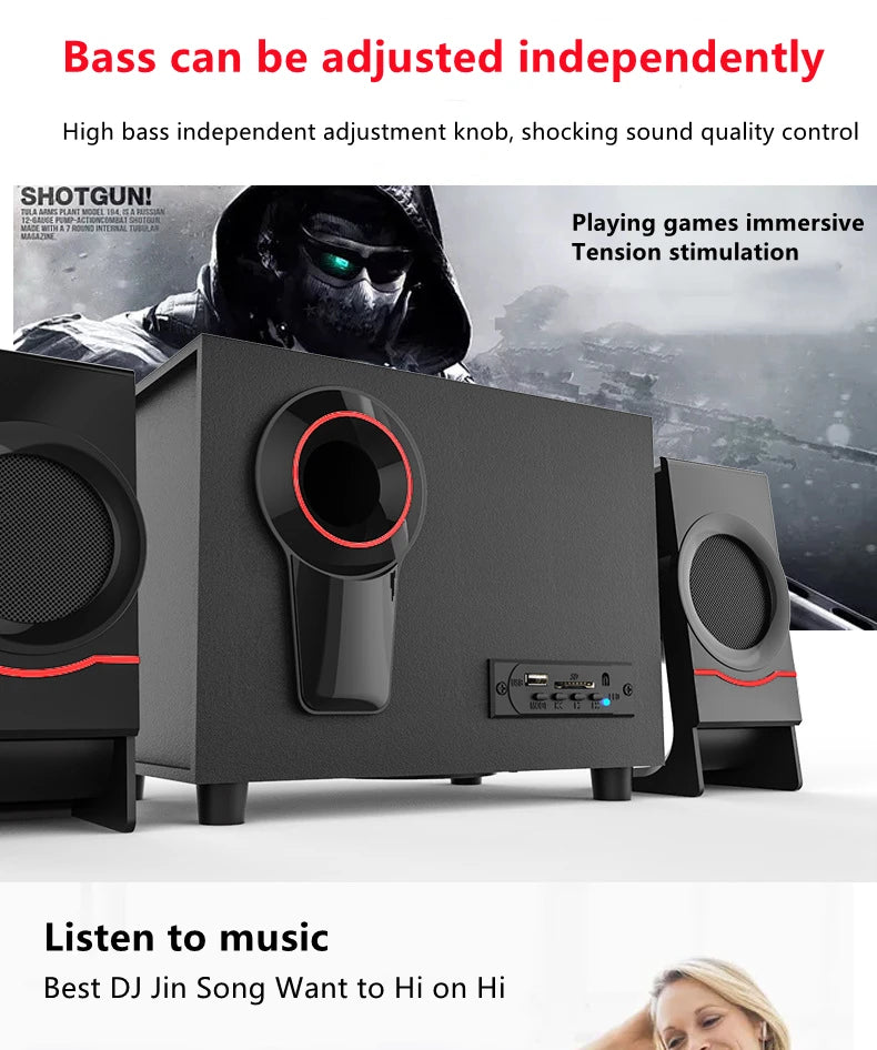 Sistema de audio multimedia Bluetooth 2.1 Cine en casa Sonido envolvente Combinación activa Altavoces de madera Cable auxiliar USB Poste TV PC