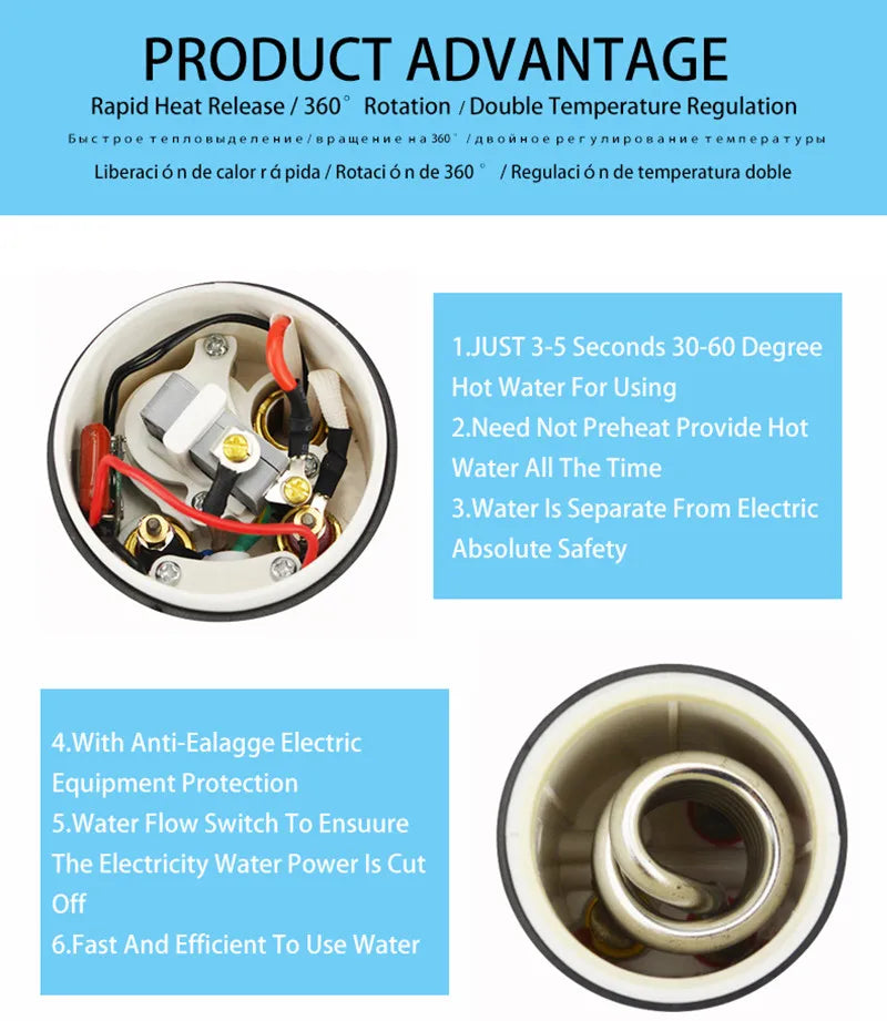 Chauffe-eau instantané électrique sans réservoir avec douche, 220 V, affichage numérique, robinet électrique, électroménager