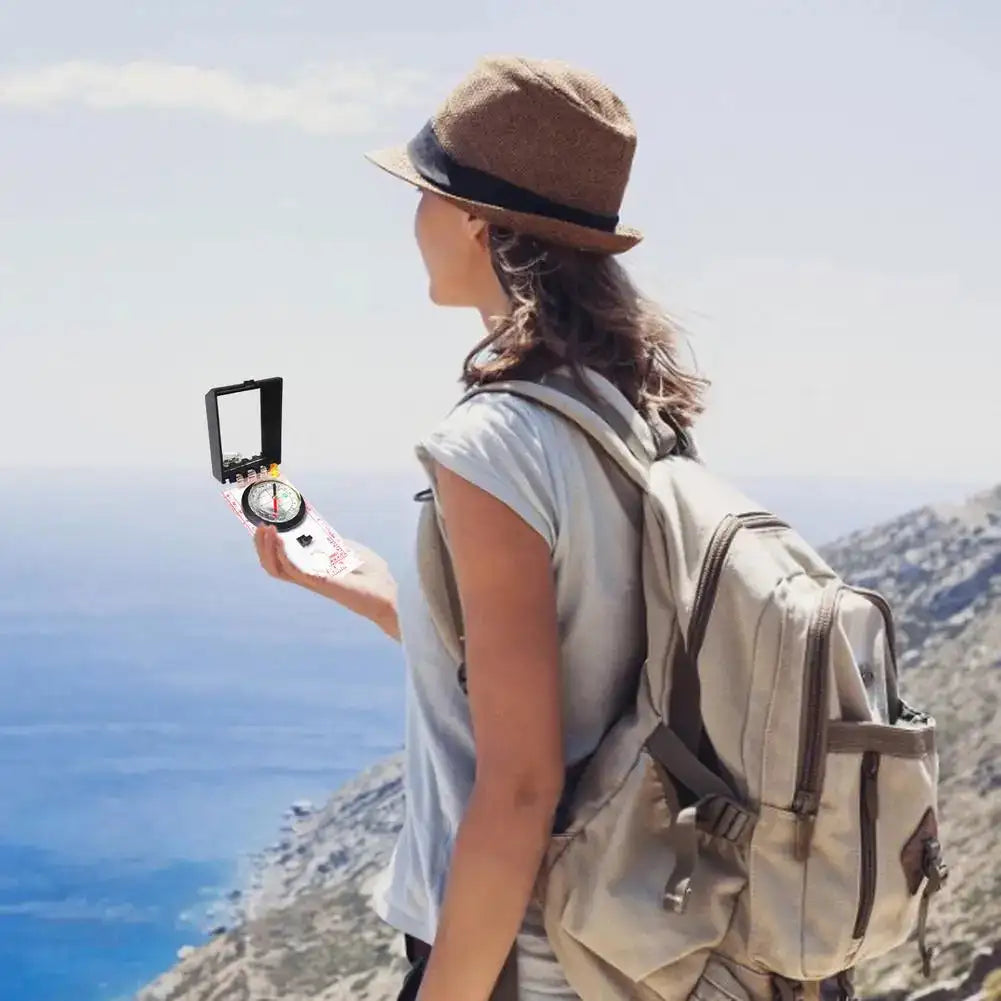 Portable Magnifying Compass Navigation Map Reading Compass with lanyard mirror and ruler for Camping Hiking and Traveling - Lootquake