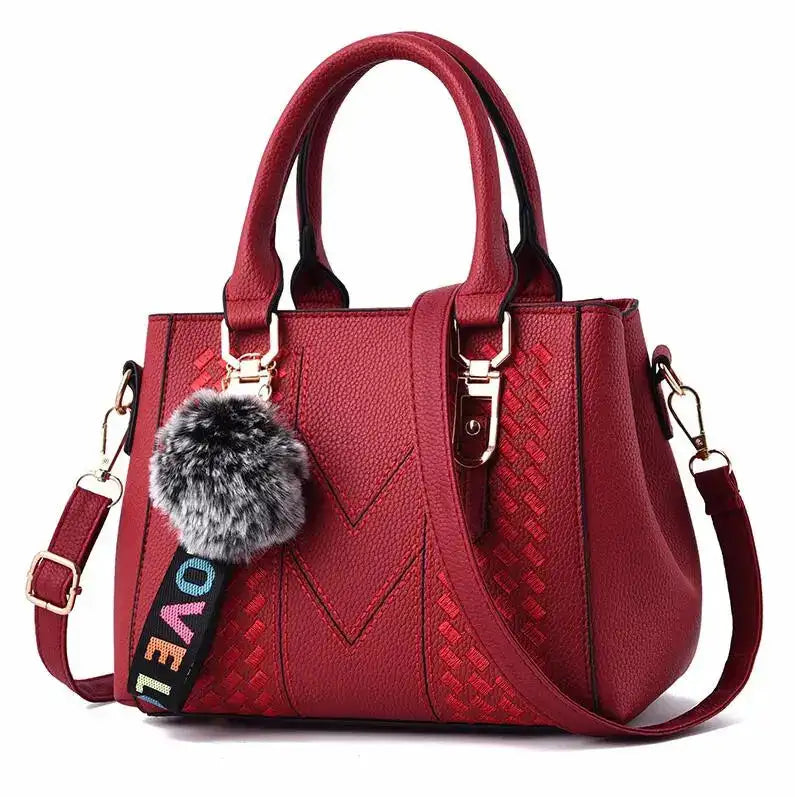 Embroidery Messenger Bags Women Leather Handbags Bags for Women Sac a Main Ladies hair ball Hand Bag - Lootquake
