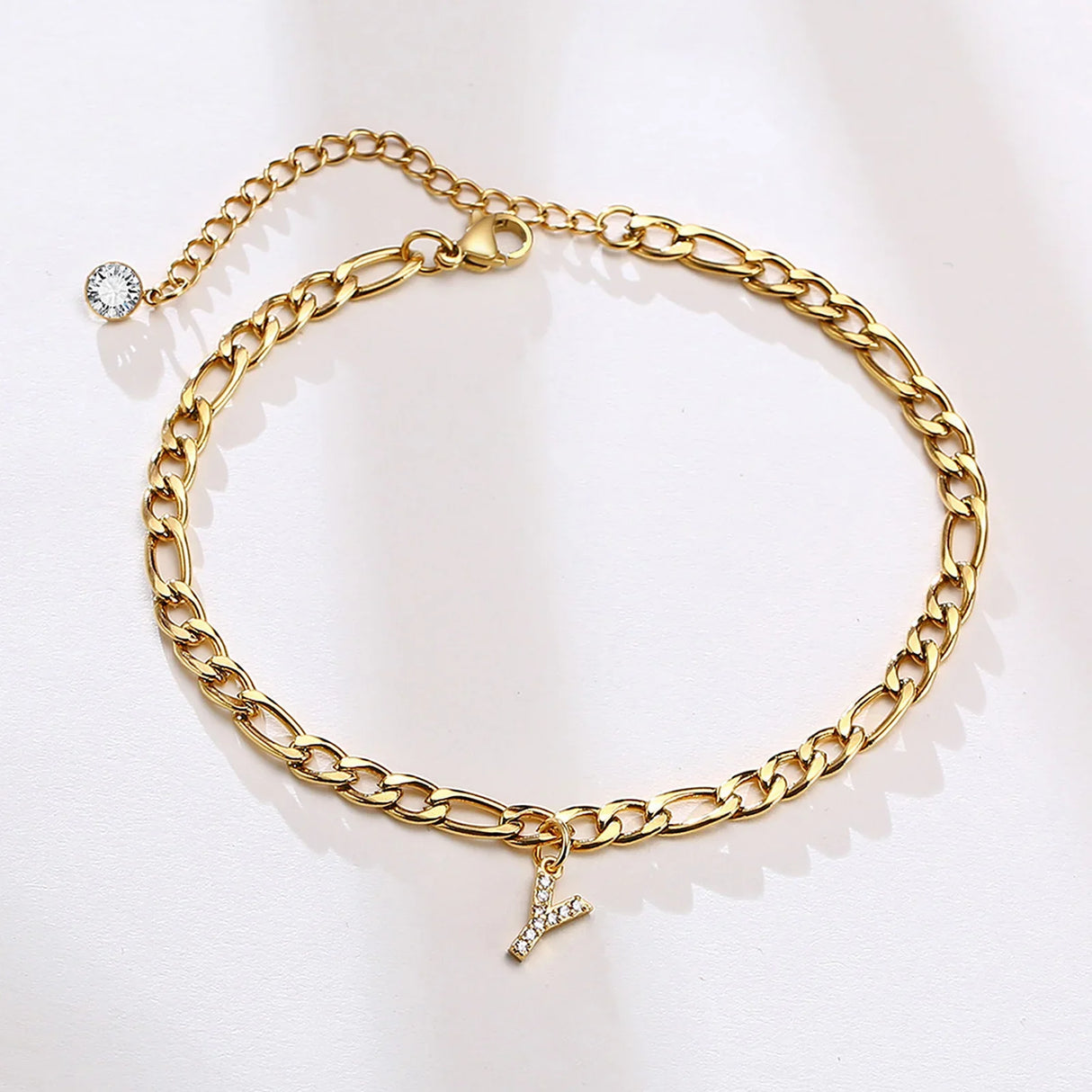 Crystal A-Z Letter Initial Anklets Bracelet for Women ,Cuban Link Anklet Stainless Steel Beach Leg Foot Chains Wholesale
