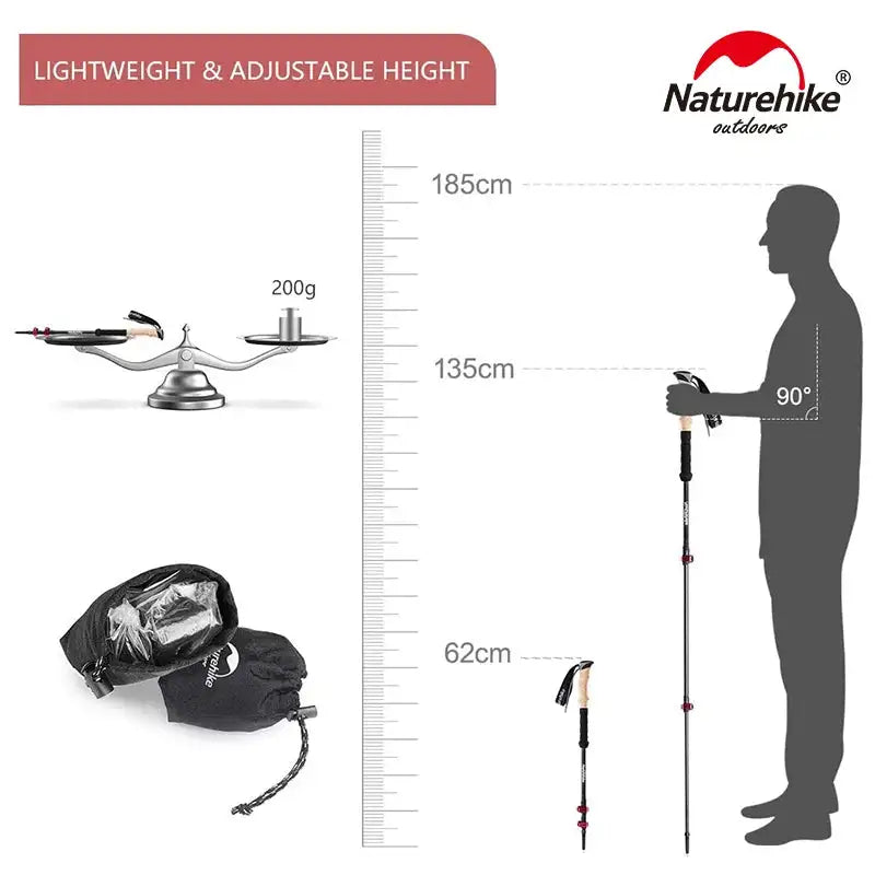 Naturehike Trekking Poles 2pcs Carbon Fiber Collapsible Telescopic Sticks Lightweight Walking Hiking Stick Climbing Stick - Lootquake
