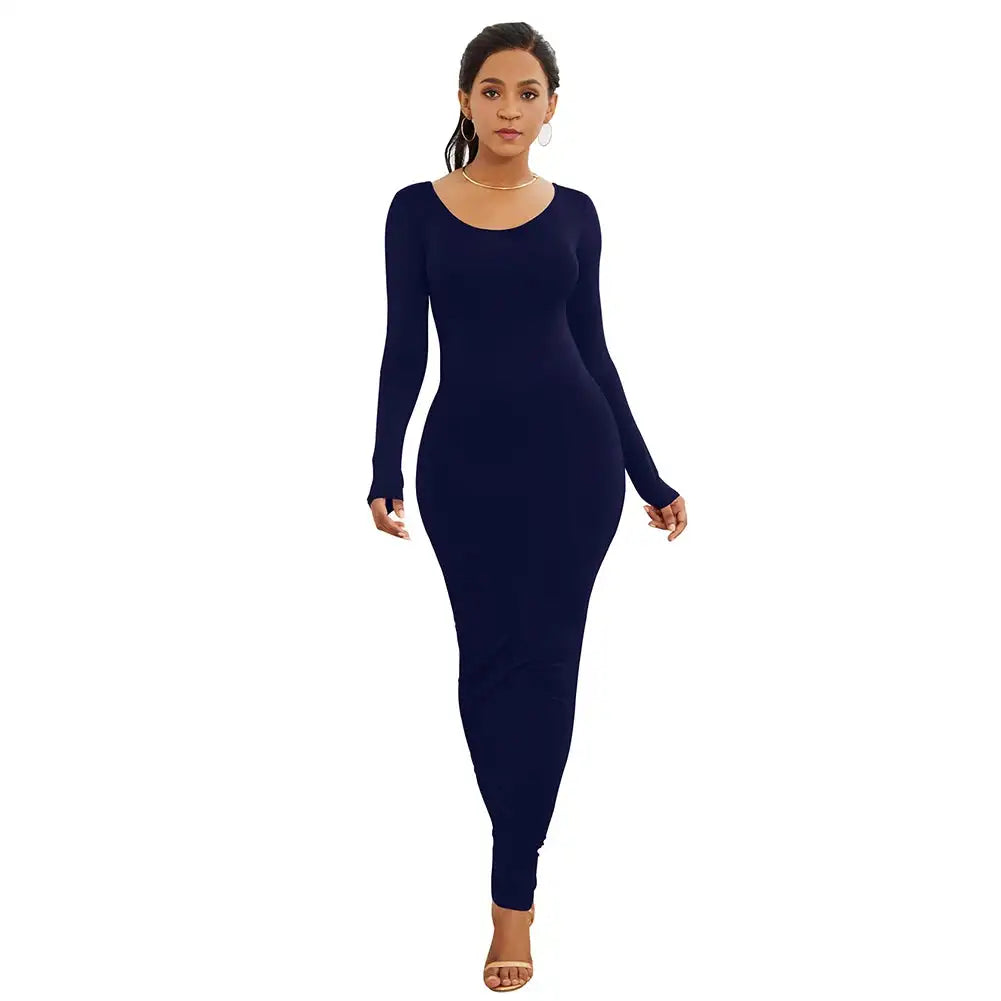 HOT SALES!!! Spring Autumn Sexy Long Dress Women Long Sleeve Round Neck Bodycon Maxi Dress evening party Dress - Lootquake