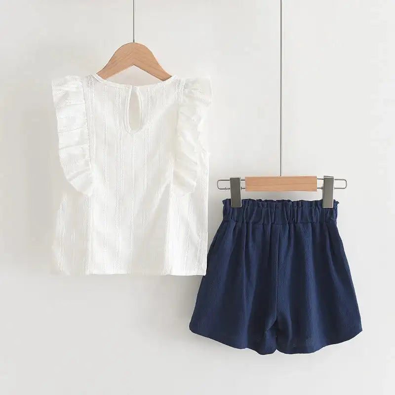 Bear Leader New Summer Casual Children Sets Chiffon Flowers Blue T-shirt Pants Girls Clothing Sets Kids Summer Set for 3-7 Years - Lootquake