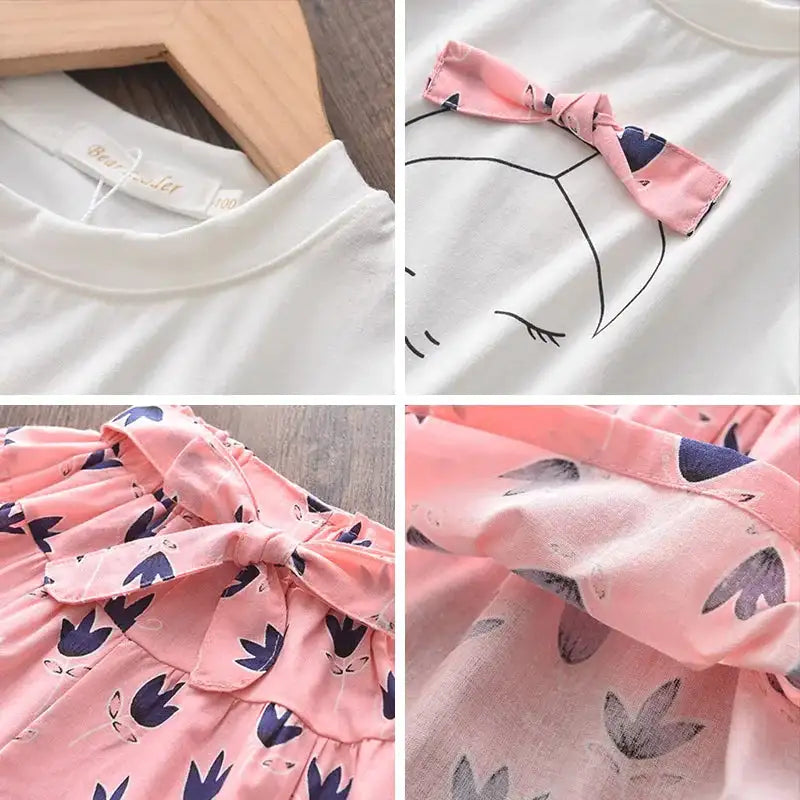 Bear Leader New Summer Casual Children Sets Chiffon Flowers Blue T-shirt Pants Girls Clothing Sets Kids Summer Set for 3-7 Years - Lootquake