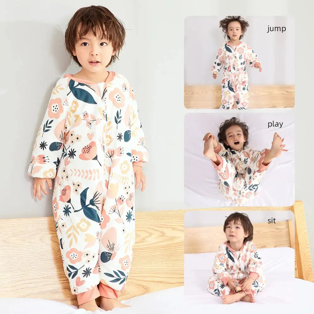 Baby Sleeping Bag Cute Flowers Print Toddler Sleepwear Walk Play Pajamas 2.5Tog Thick Winter Keep Warm Sleepsack 1-4 Years - Lootquake