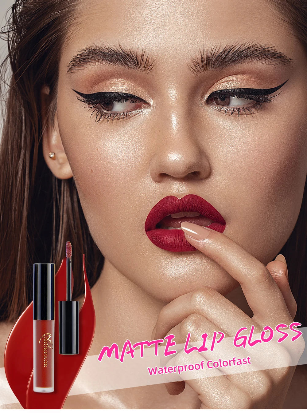 NICEFACE Lápiz labial líquido mate resistente al agua, brillo labial de larga duración, tinte sexy rojo nude morado metálico, lápices labiales, cosméticos de maquillaje