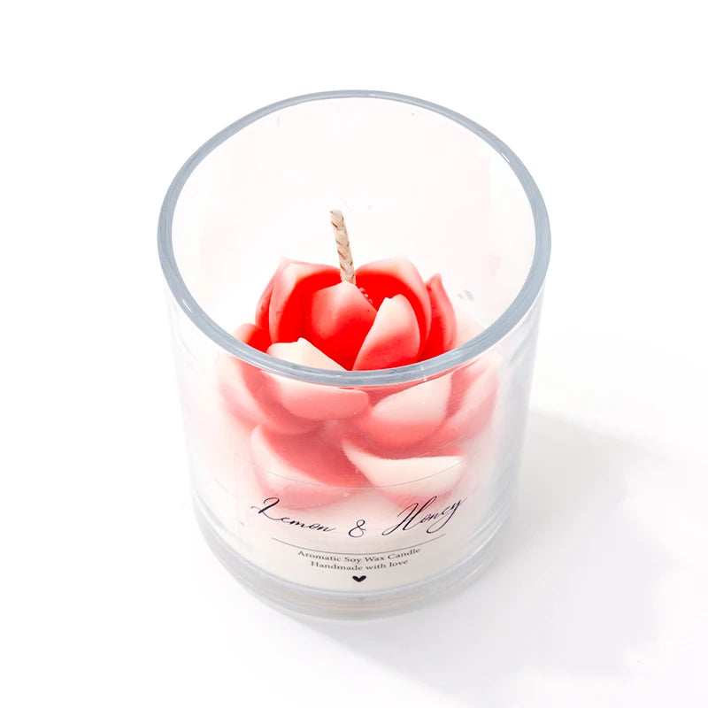 AIKUN 8 * 9cm Pink Succulent Glass Aromatherapy Scented Candle with Wooden Cover and Packaging Box in Stock Shipped From the USA