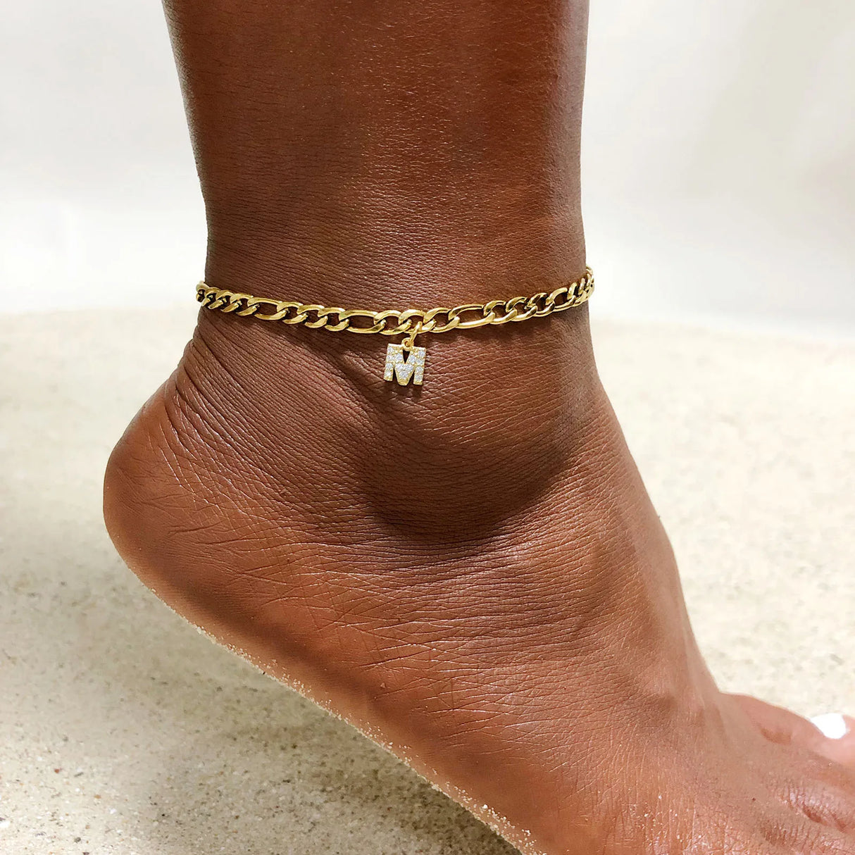 Crystal A-Z Letter Initial Anklets Bracelet for Women ,Cuban Link Anklet Stainless Steel Beach Leg Foot Chains Wholesale