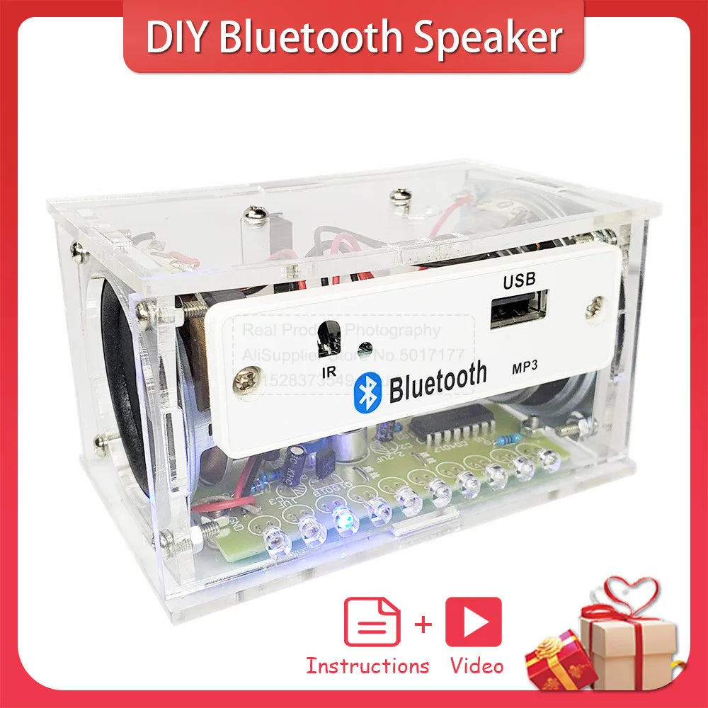 Kit de altavoz Bluetooth para bricolaje, electrónica, proyecto de soldadura, práctica de soldadura, ensamblaje, kit electrónico para bricolaje, componente, altavoces de 2 x 3 W
