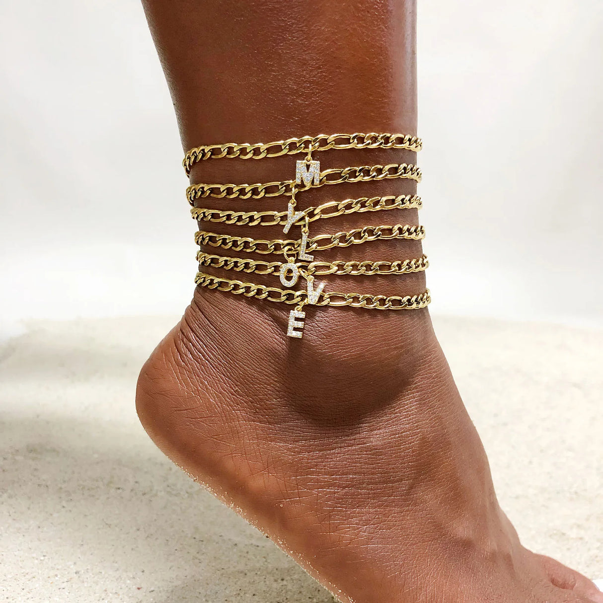 Crystal A-Z Letter Initial Anklets Bracelet for Women ,Cuban Link Anklet Stainless Steel Beach Leg Foot Chains Wholesale