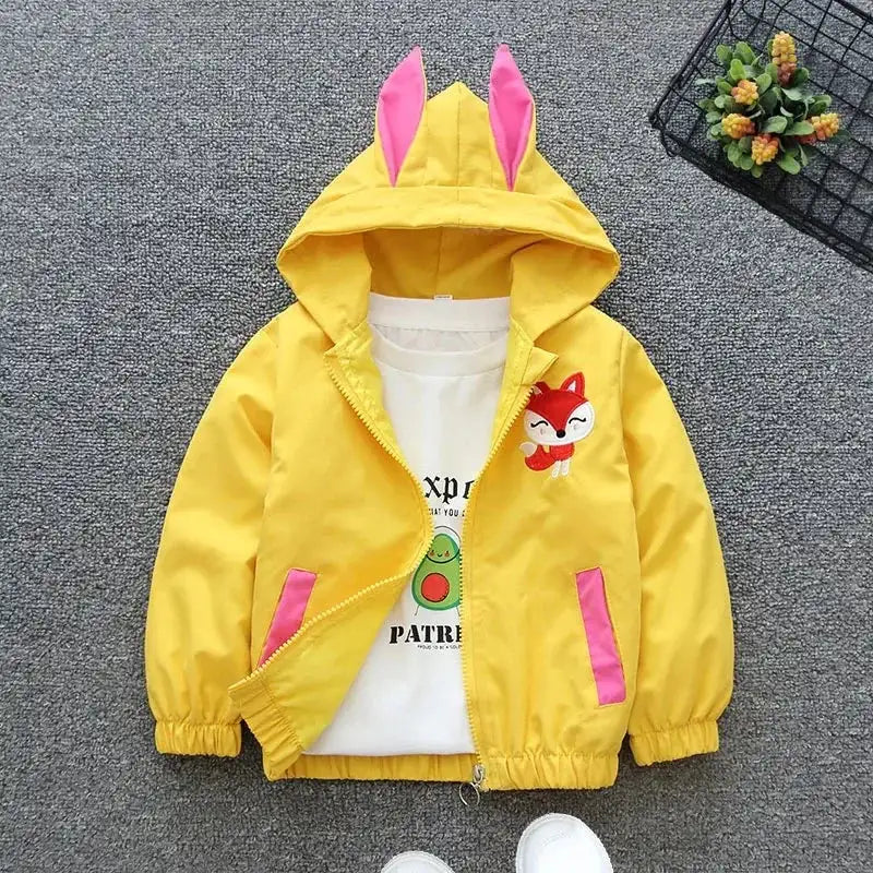 Cartoon Girls Jackets Cute Little Fox Kids Windbreaker Hooded Baby Coat Spring Autumn Children Outwear Toddler Girl Clothes - Lootquake
