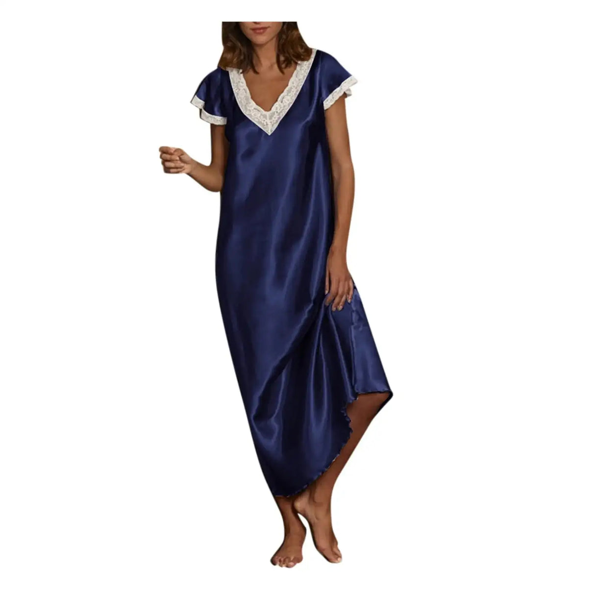 Women Summer Silk Sleepwear Short Sleeve V Neck Homewear Long Dress Nightgowns Sleepwear Sleep Tos Night Dress Underwear - Lootquake