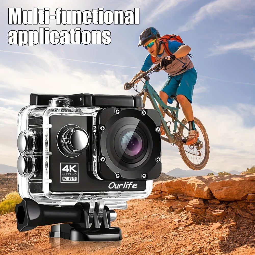 Caméra d'action sous-marine ultra HD 4K 30 ips 720p 120 ips Wi-Fi sans fil 16 MP Time Lapse pour sports extrêmes